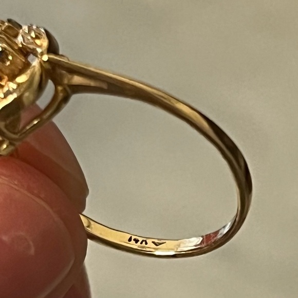 14K Solid Gold Blue Sapphire & Diamond Ring Size 7 - Picture 8 of 10